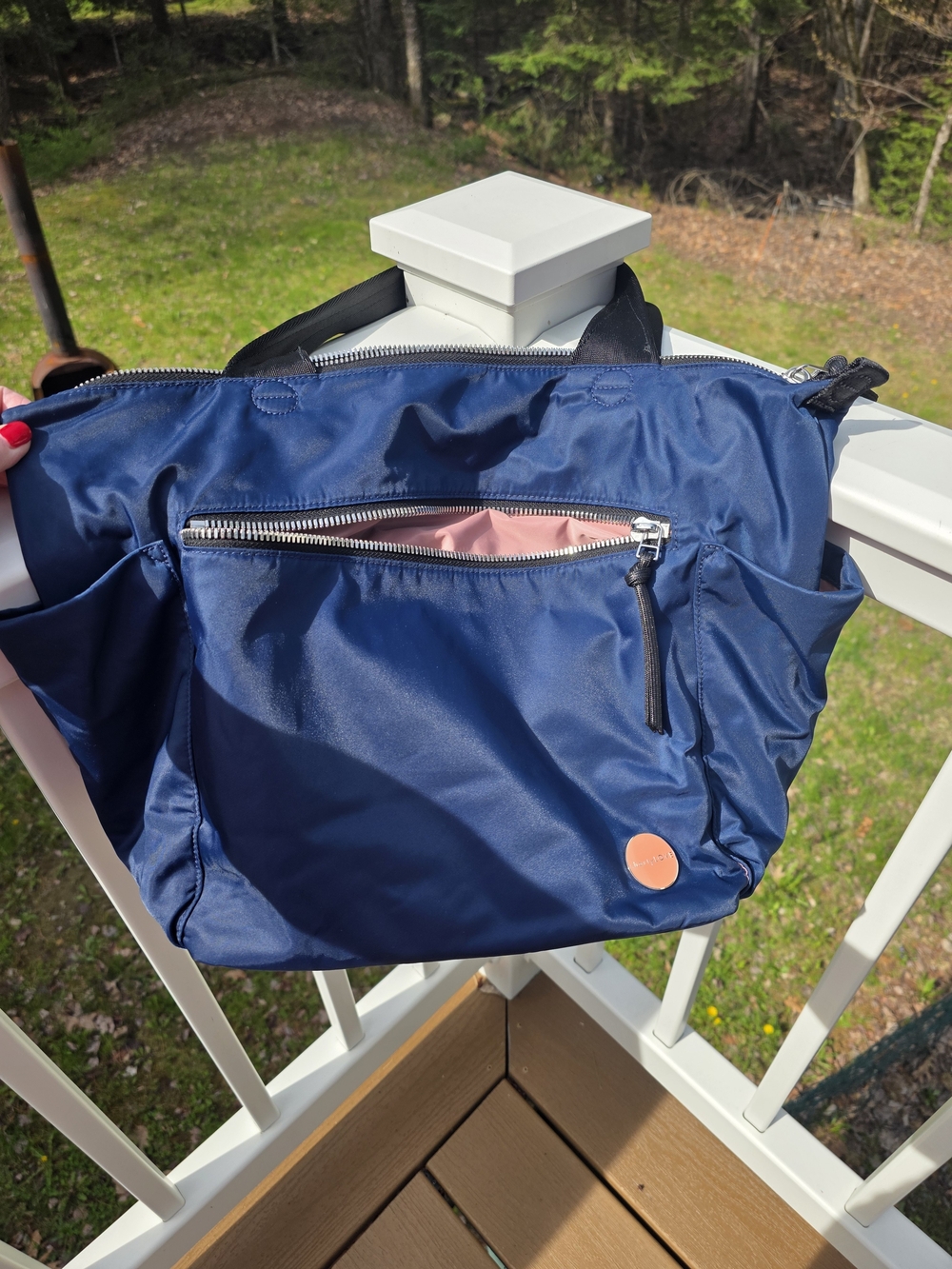 Navy Tote Bag with Pink Interior - Women’s Everyday Tote